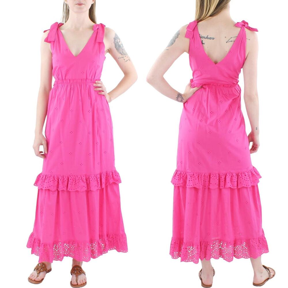 Eyelet Midi Dress Ruffle Tiered Peasant Prairie Boho Cottagecore Going Out M
